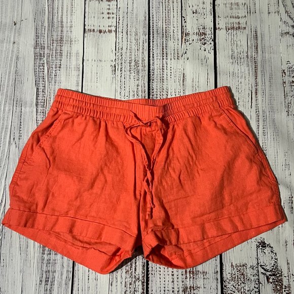 Old Navy Pants - Old Navy Orange Cream Colored Linen Shorts Size Med